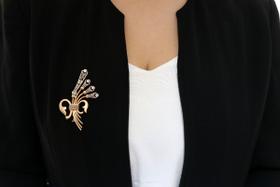 Broche Luxuoso Vintage Ramo Flor Ouro Diamante Natural1,28ct Rose