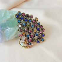 Broche Pavão Colorido com Pedras