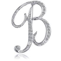 Broche Pin ETHOON Initial Strass para mulheres Silvery B