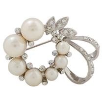 Broche Strass e Pérola Prateado BRG4885