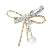 Broche Unissex Feminino Com Laço De Strass E Alfinete De Corda Esmaltado Para Banquete, Festa,
