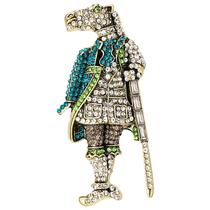 Broche Vintage Knight Horse Head com strass