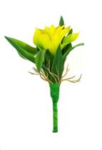 Bromélia Silicone Amarela Com Folhas Raiz Artificial Decorativa