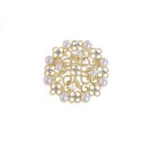 Brooch Pin Vintage Pearl Circle para mulheres com acabamento em liga dourada