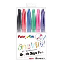 Brush Sign Pen Pentel - Estojo com 6 Cores Tradicionais