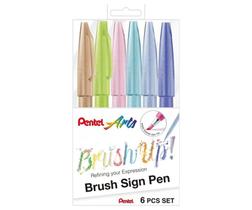 Brush Sign Pen Touch Tons Pasteis Pentel - 6 Cores