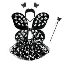 Bruxinha Fantasia Led Kit Halloween Prata e Preto Tiara Asa Bruxinha Fantasia Led Kit Halloween Prata e Preto Tiara Asa