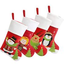 BSTAOFY Meias de Natal Conjunto de 4 Soft Patterned Papai Noel Animais Meias para Árvore de Natal Sortida Decorações Penduradas Ornamentos de Festa Presentes Crianças