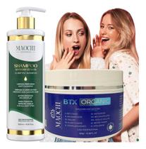 BTX Redutor de Volume Matizador Organic 10em1 300g + Shampoo Antirresíduo Limpeza Profunda Profissional 500ml Maochi Cos