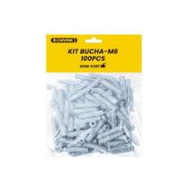 Bucha 6mm m6 c/anel aba plastica fixacao parede bom-5307 pacote c/100 un Bucha 6mm m6 c/anel aba plastica fixacao parede bom-5307 pacote c/100 un