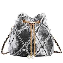 Bucket Bag Extolove Denim acolchoado com cordão para mulheres