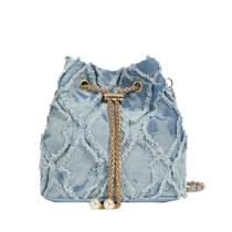 Bucket Bag Extolove Denim para mulheres, bolsa com cordão, azul