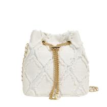 Bucket Bag Extolove Denim para mulheres, bolsa de mão com cordão branca