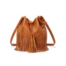Bucket Bag Gladdon Leather Fringe Crossbody Brown para mulheres