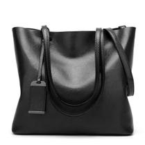 Bucket Bag Wokex Waxing Leather com alça dupla para mulheres, preta