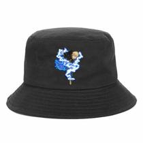 Bucket Hat, preto, trevos, anime, proteção solar, algodão