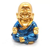 Buda Baby Meditando Dourando Azul Brilhante Buda 9 cm