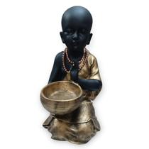 Buda Chinês com Castiçal - Roupa Ouro c/ Pele Negra - Divine Moda Indiana