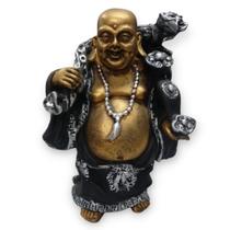 Buda Chinês da Fortuna - Roupa Preta c/ Pele Ouro - Divine Moda Indiana