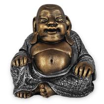 Buda Chinês Sentado - Roupa Prata c/ Pele Ouro - Divine Moda Indiana