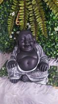 Buda Chinês Sorridente Preto Fosco Fortuna Riqueza Decoração 15 CM - Arte & Decoração