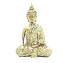 Buda Com Pedras G Dourado - Mãos Abaixadas - Master Chi