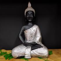 Buda com strass preto com prata 34cm