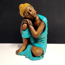 Buda crespo descançando a cabeça nos joelhos turquesa 36cm