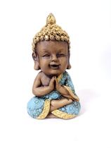 Buda crespo sentado envelhecido com azul 19cm Buda crespo sentado envelhecido com azul 19cm