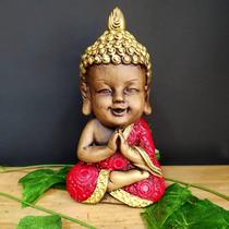 Buda crespo sentado envelhecido com vermelho 19cm