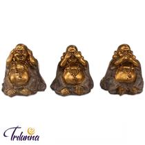 Buda Da Fortuna 08cm Dourado - Sentidos - Conjunto 3pç