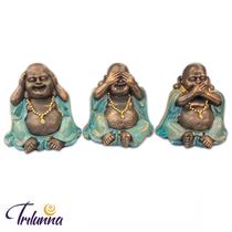 Buda Da Fortuna 16,5cm Dourado/Azul - Sentidos - Conjunto 3pç