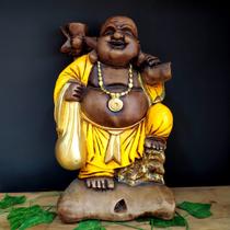 Buda da fortuna envelhecido com amarelo 40cm