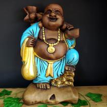 Buda da fortuna envelhecido com azul 40cm