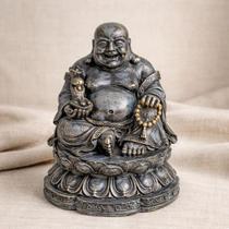 Buda Daikokuten Deus Riqueza Fortuna Resina Importada Grande Azul Óxido Detalhes Ouro