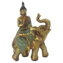 Buda Decorativo Sobre o Elefante Em Resina Sabedoria hindu meditação fortuna Reflexão zen monge