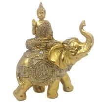 Buda Decorativo Sobre o Elefante Em Resina Sabedoria hindu meditação fortuna Reflexão zen monge