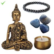 Buda hindu 11cm kit quartzo azul pulseira hematita castical
