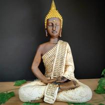 Buda hindu envelhecido e branco com strass 40cm Buda hindu envelhecido e branco com strass 40cm