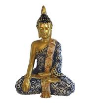 Buda Hindu Estatua Resina Decoração 14,5cm Dourado Azul Escuro - Coisaria