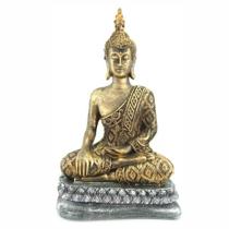 Buda Hindu Meditando Tibetano Estátua Zen resina cor ouro 33 cm