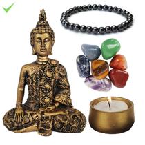 Buda hindu orando 15cm chakras pulseira hematita porta vela