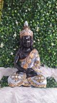 Buda Hindu Sidarta Meditação Preto Prata Dourado Decoração Sala