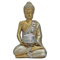 Buda Hindu Tibetano Decoração Castiçal 3 Velas Dourado/Prata