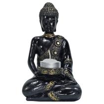 Buda Hindu Tibetano Decoração Castiçal 3 Velas Dourado/Preto