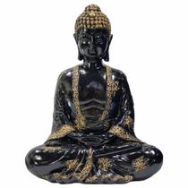 Buda Hindu Tibetano Estátua Decorativa Preto C/ Dourado 22cm - M3 Decoração