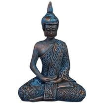 Buda Hindu Tibetano Estátua Enfeite Resina Azul+Bronze 20cm