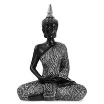 Buda Hindu Tibetano Estátua Resina Prata Com Preto 20cm - M3 Decoração