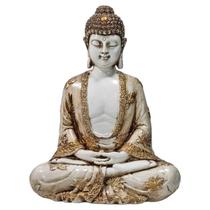 Buda Hindu Tibetano Imagem Estátua Branco Envelhecido 22cm - M3 Decoração