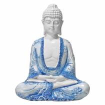 Buda Hindu Tibetano Imagem Estátua Enfeite Branca Azul 22cm